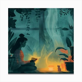 Illustration Of A Girl Reading A Book Canvas Print