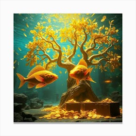 Gold Tree With Fishes 1 Canvas Print