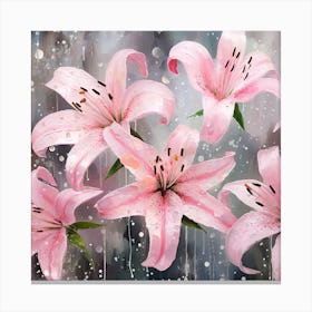 Pink Lilies In Rain Canvas Print