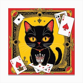 Black Cat With Playing Cards 1 Canvas Print