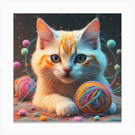 Cat With Balls Of Yarn Canvas Print