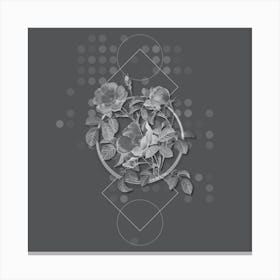 Vintage Rose of Love Bloom Botanical with Line Motif and Dot Pattern in Ghost Gray n.0266 Canvas Print