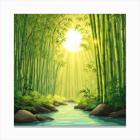 A Stream In A Bamboo Forest At Sun Rise Square Composition 258 Canvas Print