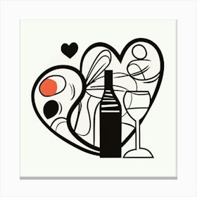 Wine Bottle Heart Sketch 1 Canvas Print