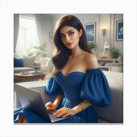 Woman Using A Laptop 1 Canvas Print