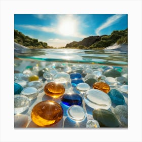 Shimmering Reflections Multicolored Stones Beneath Tranquil Waters (3) Canvas Print