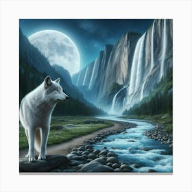 Wolf on the Riverbank Canvas Print