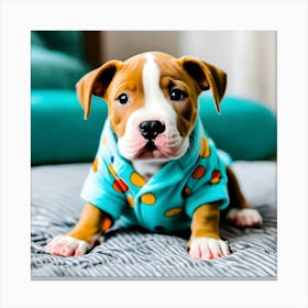 A Cute Pitbull Puppy In Pajamas 3 Canvas Print