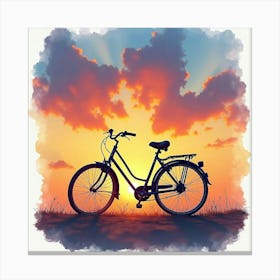 Cruiser Bike Against A Colorful Sunset Sky Watercolor 1 Canvas Print