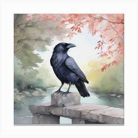 Raven Perched On Bridge Canvas Print