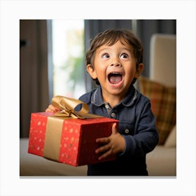 Little Boy With A Present 1 Canvas Print