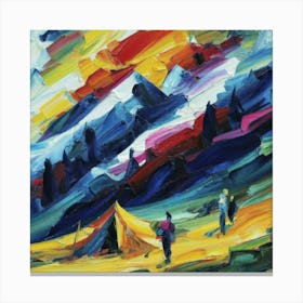 People camping in the middle of the mountains oil painting abstract painting art 29 Canvas Print