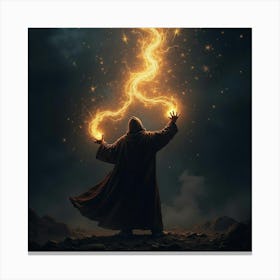 Dark Wizard Summoning A Storm Of Glowing, Dark Energy Canvas Print