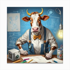 Cow At Work Canvas Print