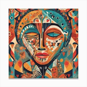 Folk Abstract Face Illustration (2) Canvas Print