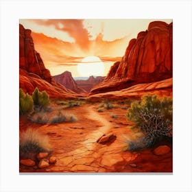 Watercolour Red Rocky Desert Canvas Print