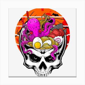 Skeleton Eating Ramen Noodles Octopus Halloween Anime Kawaii Canvas Print