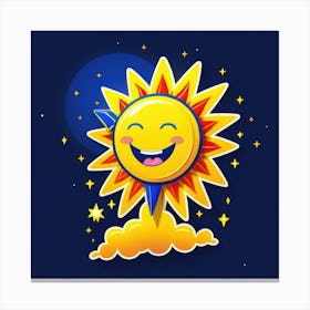 Lovely smiling sun on a blue gradient background 59 Canvas Print