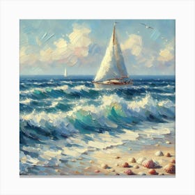 Sailboat On The Sea, Acrylic Painting Style 1 Canvas Print