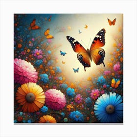 Butterfly And Flowers Canvas Print