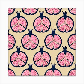 POMEGRANATES Fresh Ripe Plump Fruit in Midnight Blue Fuchsia Hot Pink on Sand Canvas Print