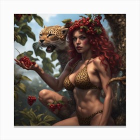 Woman And A Leopard Canvas Print