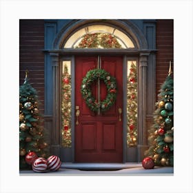 Christmas Decoration On Home Door Trending On Artstation Sharp Focus Studio Photo Intricate Deta (7) Canvas Print