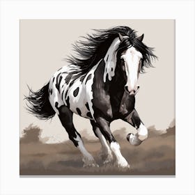 Piebald Cob Horse With Sepia Landscape Canvas Print