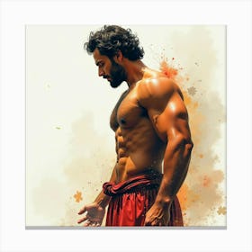 Spanish Man With A Strong Build, Watercolor With Dynamic Contrast 1 Canvas Print