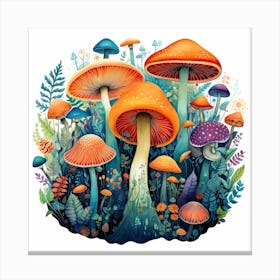 Mushrooms In The Forest 4 Canvas Print