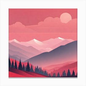 Misty mountains background in red tone 90 Canvas Print