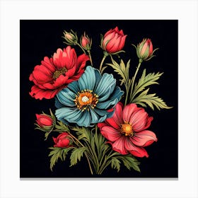 Flowers On A Black Background 6 Canvas Print