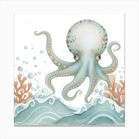 Storybook Style Octopus With Waves 3 Canvas Print
