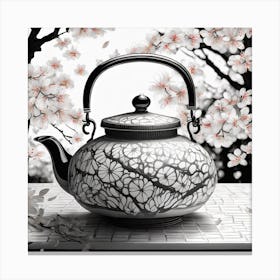 Firefly An Intricate Beautiful Japanese Teapot, Modern, Illustration, Sakura Garden Background 71517 Canvas Print
