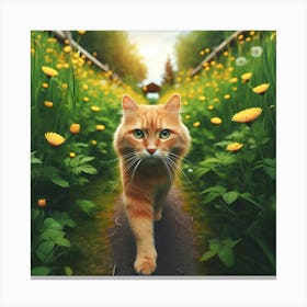 Cat Walking In The Field 2 Canvas Print