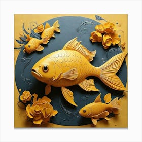 Fish Print Yellow Mustard Art Print 3 Canvas Print