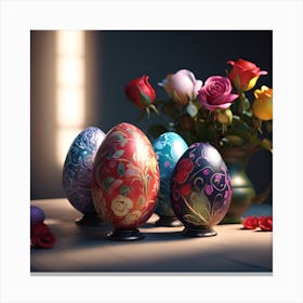Patterned Eggs and Miniature Roses Canvas Print