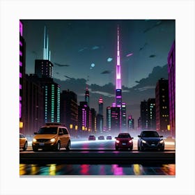 Nightfall in the City Vibrant and Alive Canvas Print