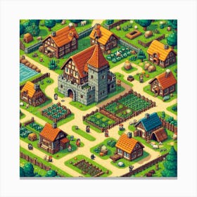 8-bit medieval village 2 Canvas Print