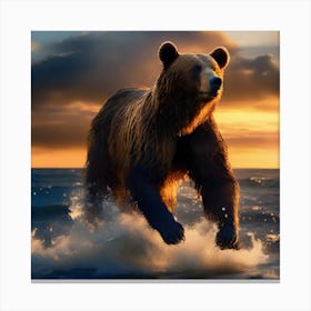 Brown Bear In The Ocean Canvas Print