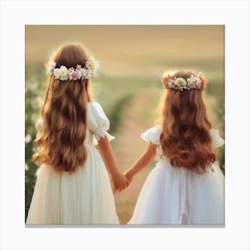 Two Little Girls Holding Hands Canvas Print