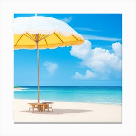 Beach With Yellow Umbrella Canvas Print