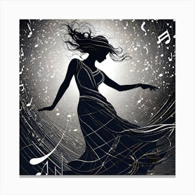 Woman Dances With Music Notes Canvas Print