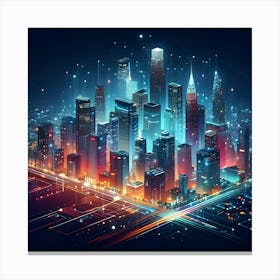 An Illustration Of A City At Night With Bright, Colorful Lights And A Modern Look 2 Canvas Print