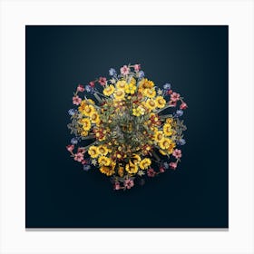 Vintage Yellow Buttercup Flower Wreath on Teal Blue n.0439 Canvas Print
