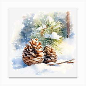 Pine Cones In The Snow 3 Canvas Print
