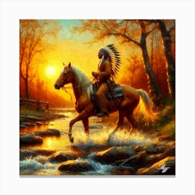 Native American Indian Crossing A Stream 5 Copy Canvas Print