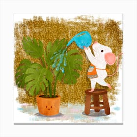 Mice And Plants Square Canvas Print