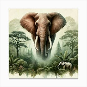 Watercolor Tropical Forests Elephant 4 Canvas Print