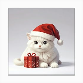 White Cat In Santa Hat 1 Canvas Print